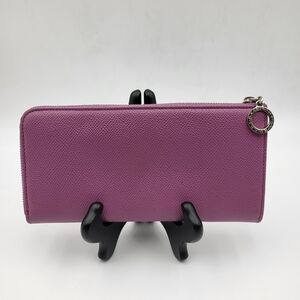 Bvlgari Calf Leather Zip Long Wallet, Authentic..